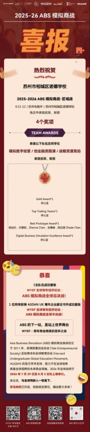 ABS商赛捷报！苏州诺德学子满载而归！ - ABS Business